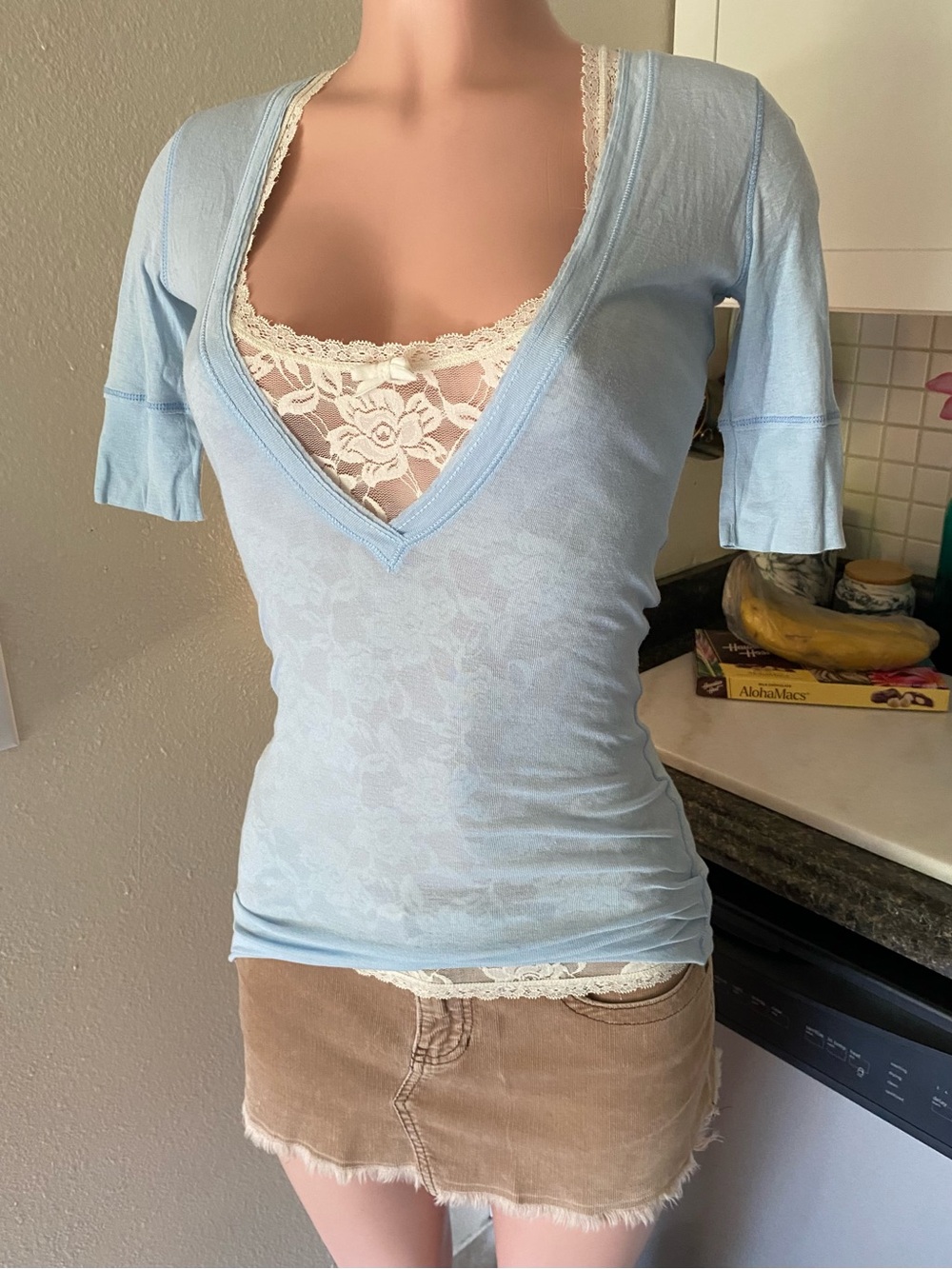 Y2k vintage Hollister baby blue deep v neck top